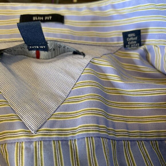 Tommy Hilfiger Slim-fit Men Button Front Stripe Shirt Blue Size L/16 32/33 - Picture 6 of 10